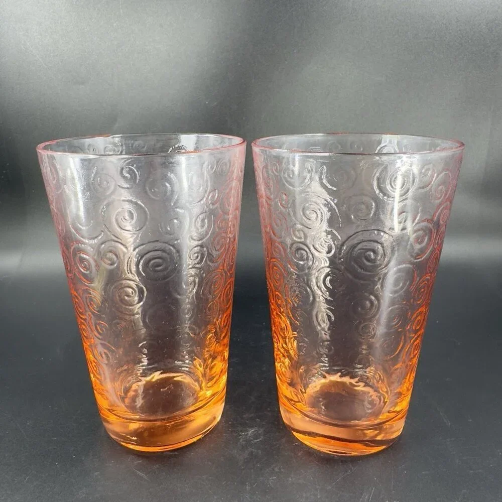 Libby Pink Galaxy Glasses Atomic Drinking Glasses Highball Tumbler Set 2 Vintage